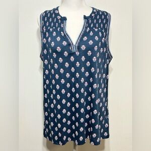 New! Lucky Brand Smocked Boho Floral Sleeveless Tee Shirt